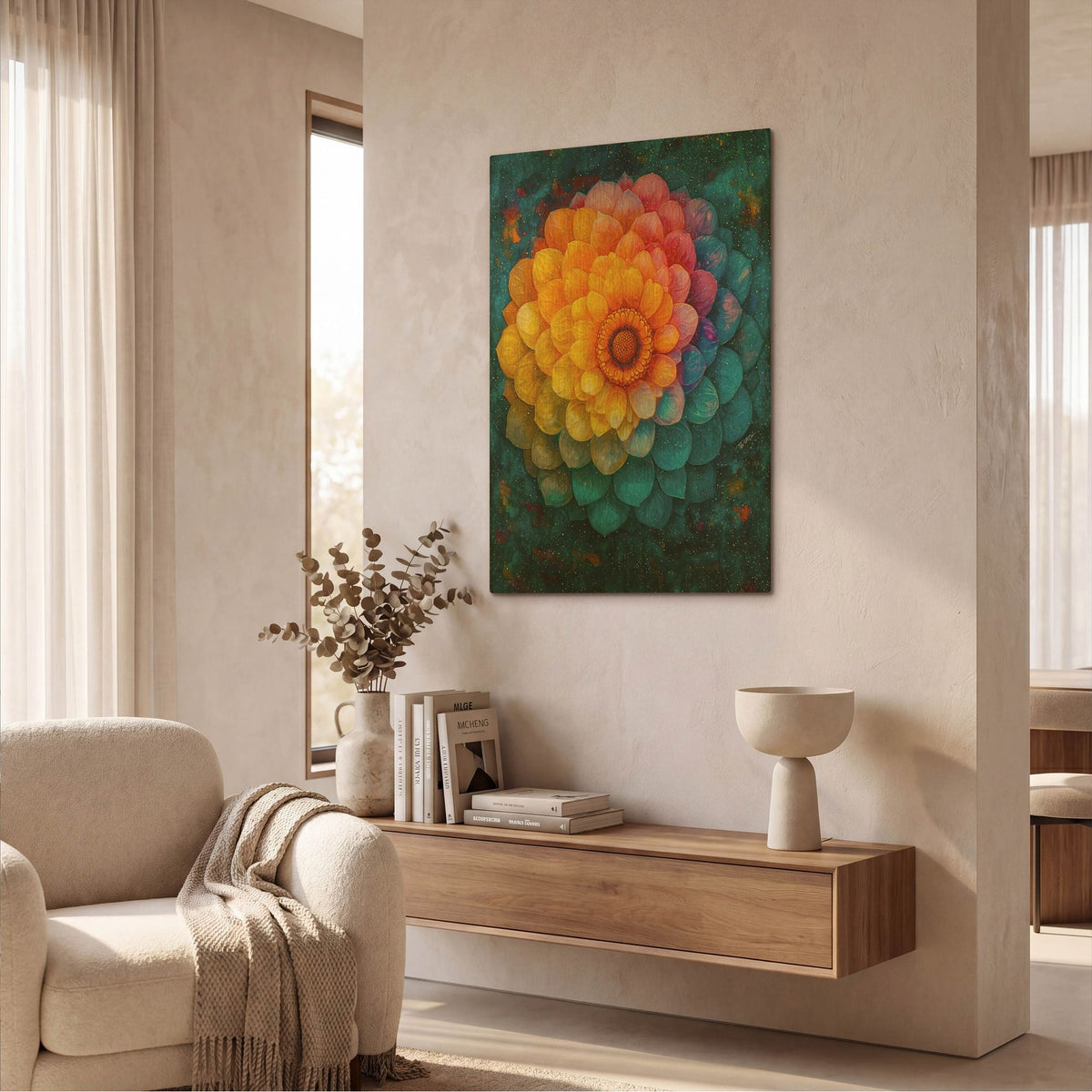 'Vibrant Water Color Mandala Flower 1' By Momart Gold Metal Wall Art