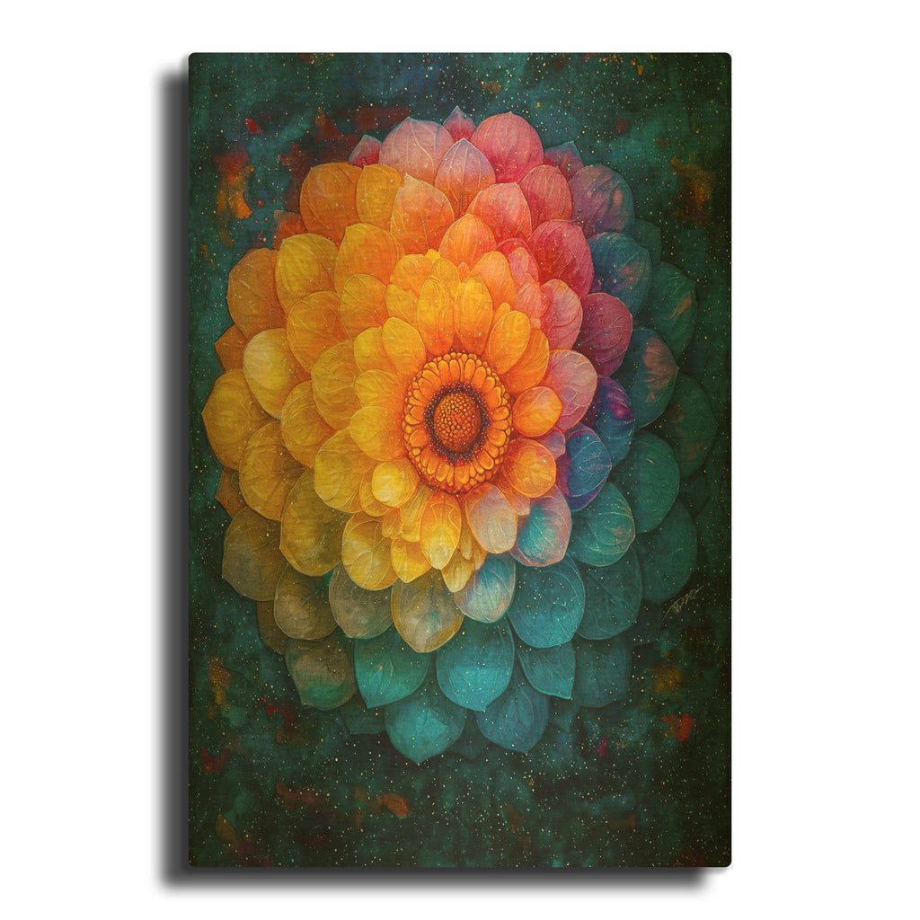 'Vibrant Water Color Mandala Flower 1' By Momart Gold Metal Wall Art