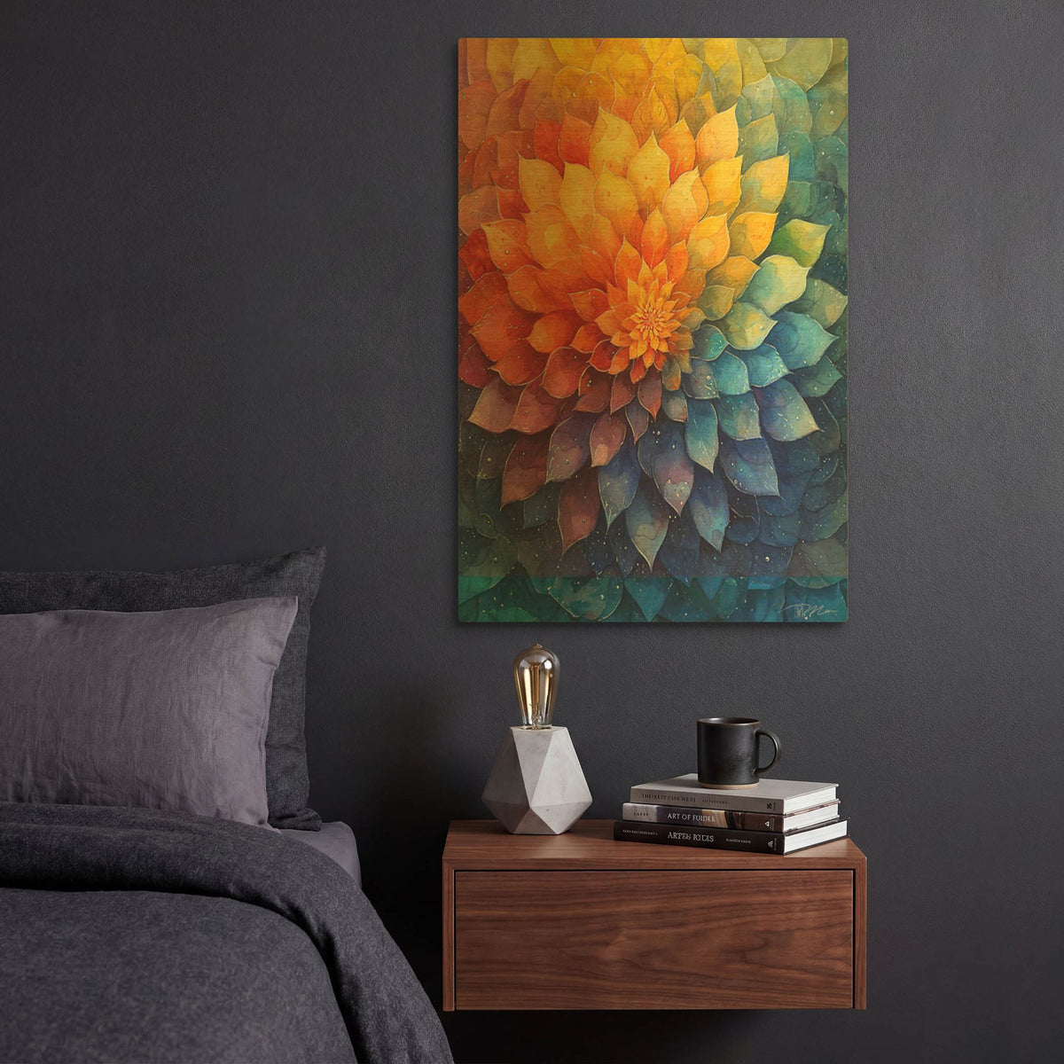 'Vibrant Water Color Mandala Flower 2' By Momart Gold Metal Wall Art