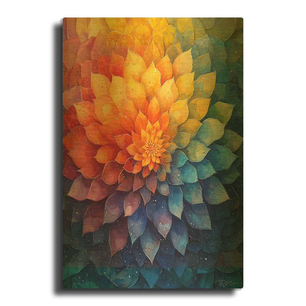 'Vibrant Water Color Mandala Flower 2' By Momart Gold Metal Wall Art