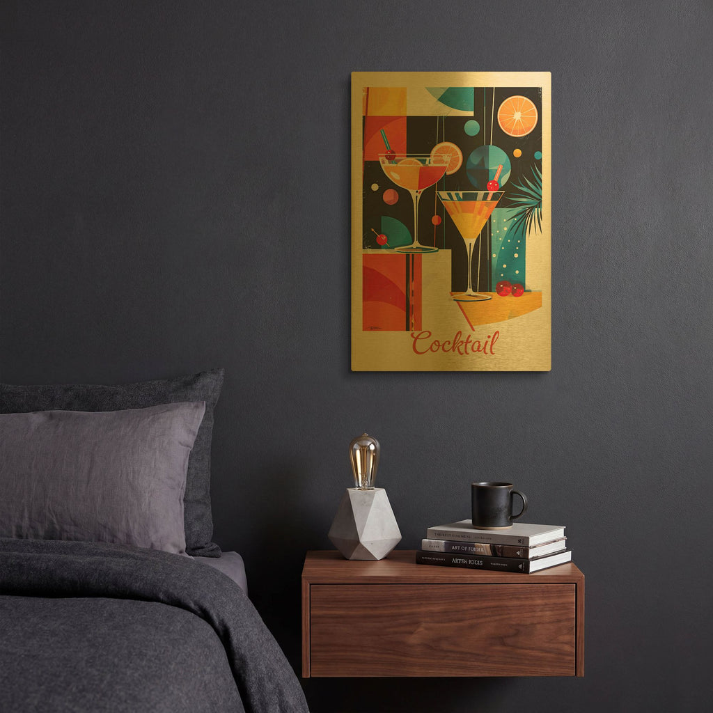 'Vintage Abstract Cocktail Poster 1' By Momart Gold Metal Wall Art
