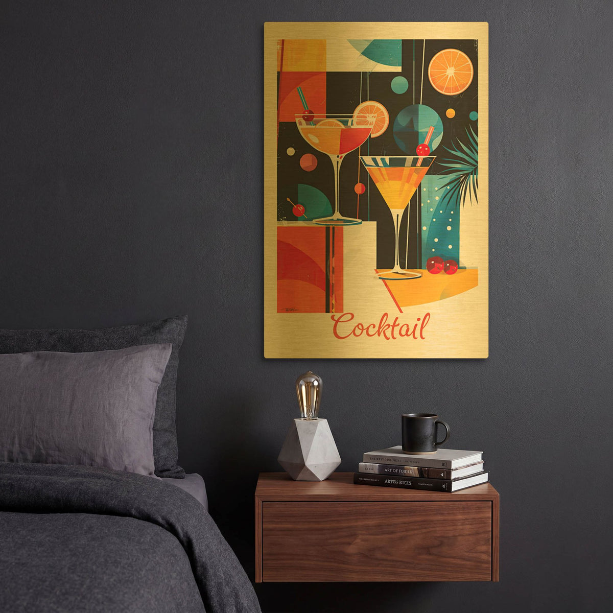 'Vintage Abstract Cocktail Poster 1' By Momart Gold Metal Wall Art