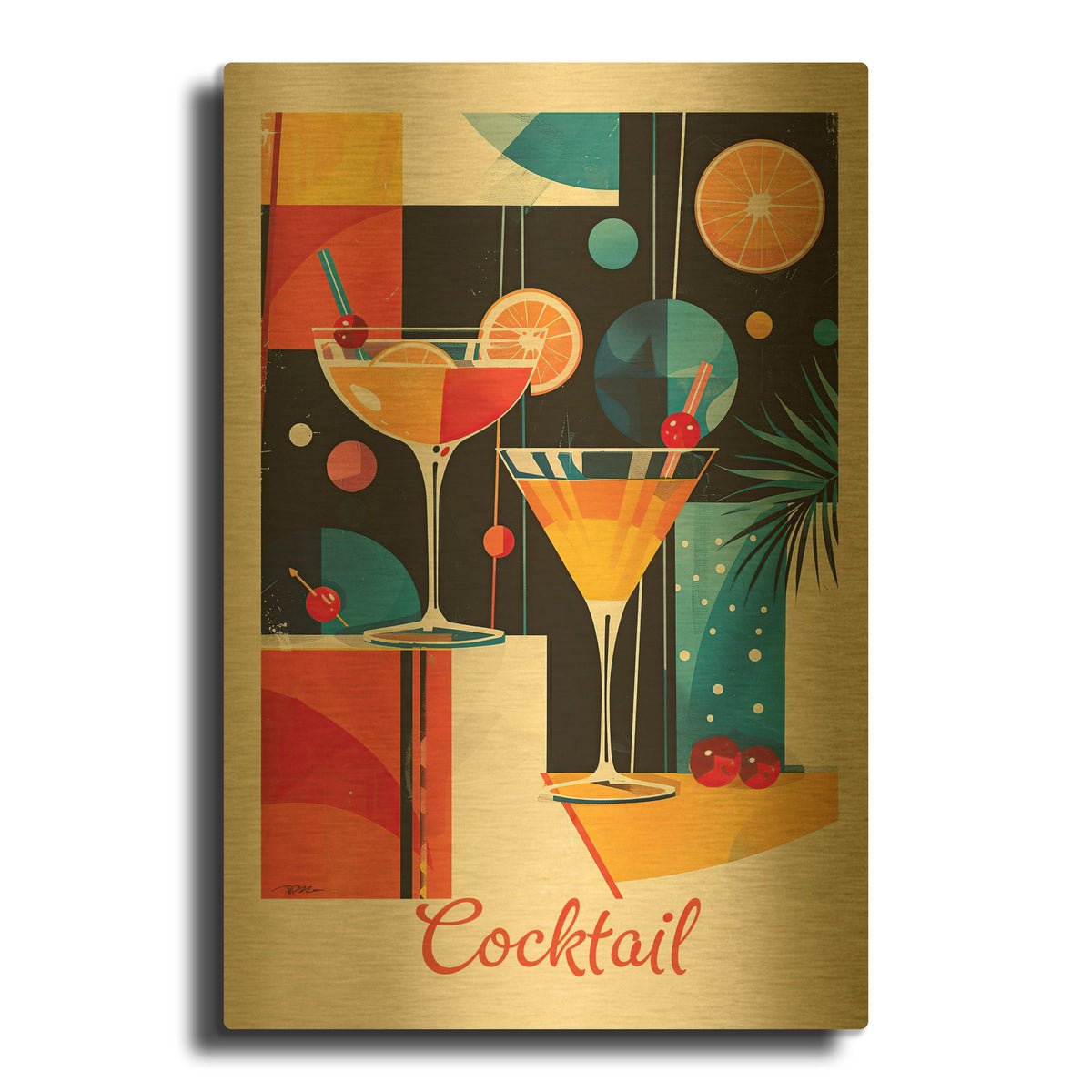 'Vintage Abstract Cocktail Poster 1' By Momart Gold Metal Wall Art