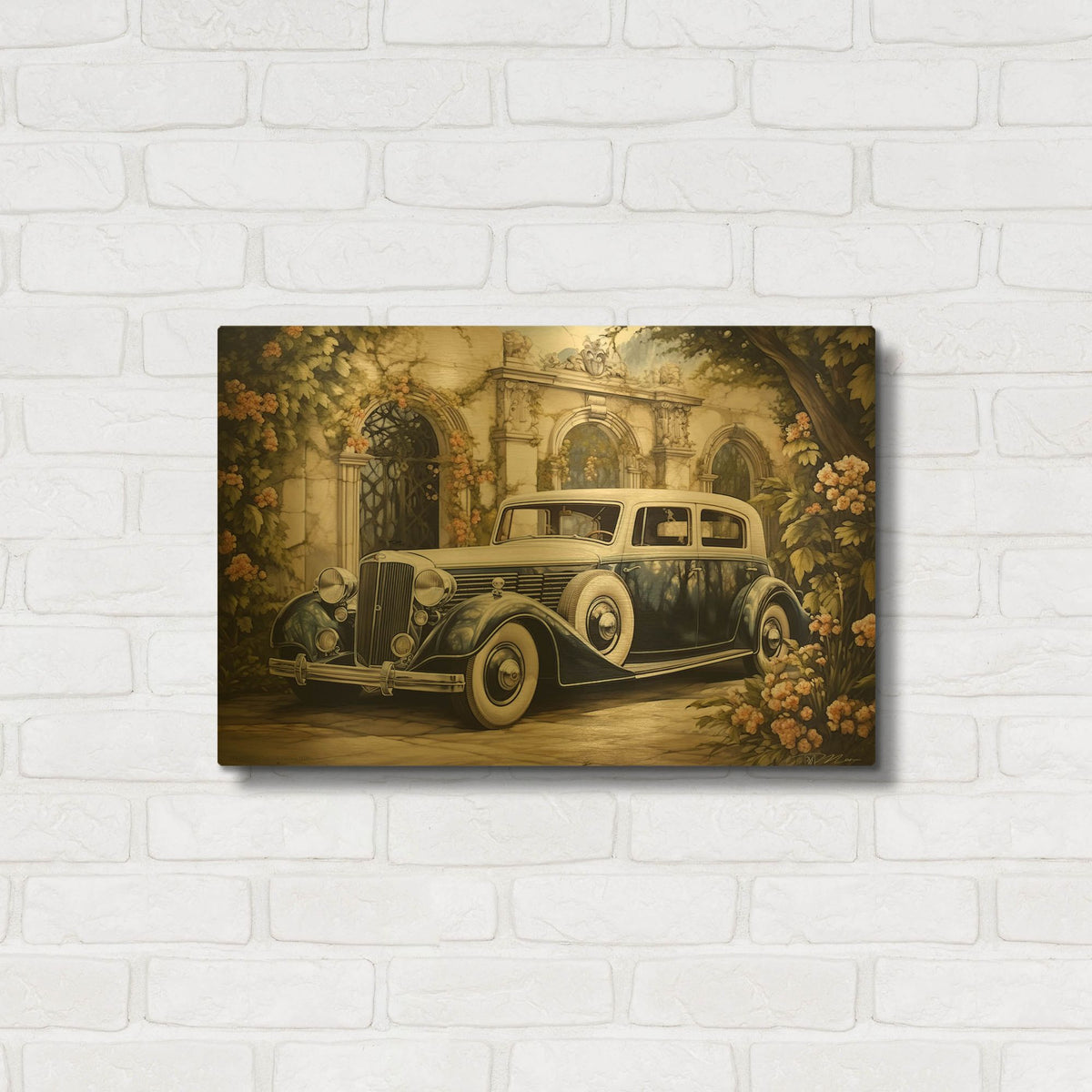 'Vintage Black And White Car 1941' By Momart Gold Metal Wall Art