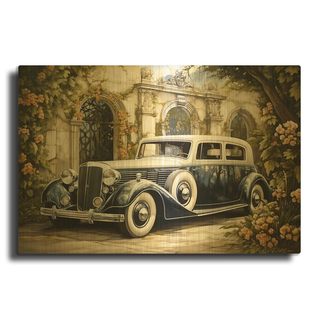 'Vintage Black And White Car 1941' By Momart Gold Metal Wall Art