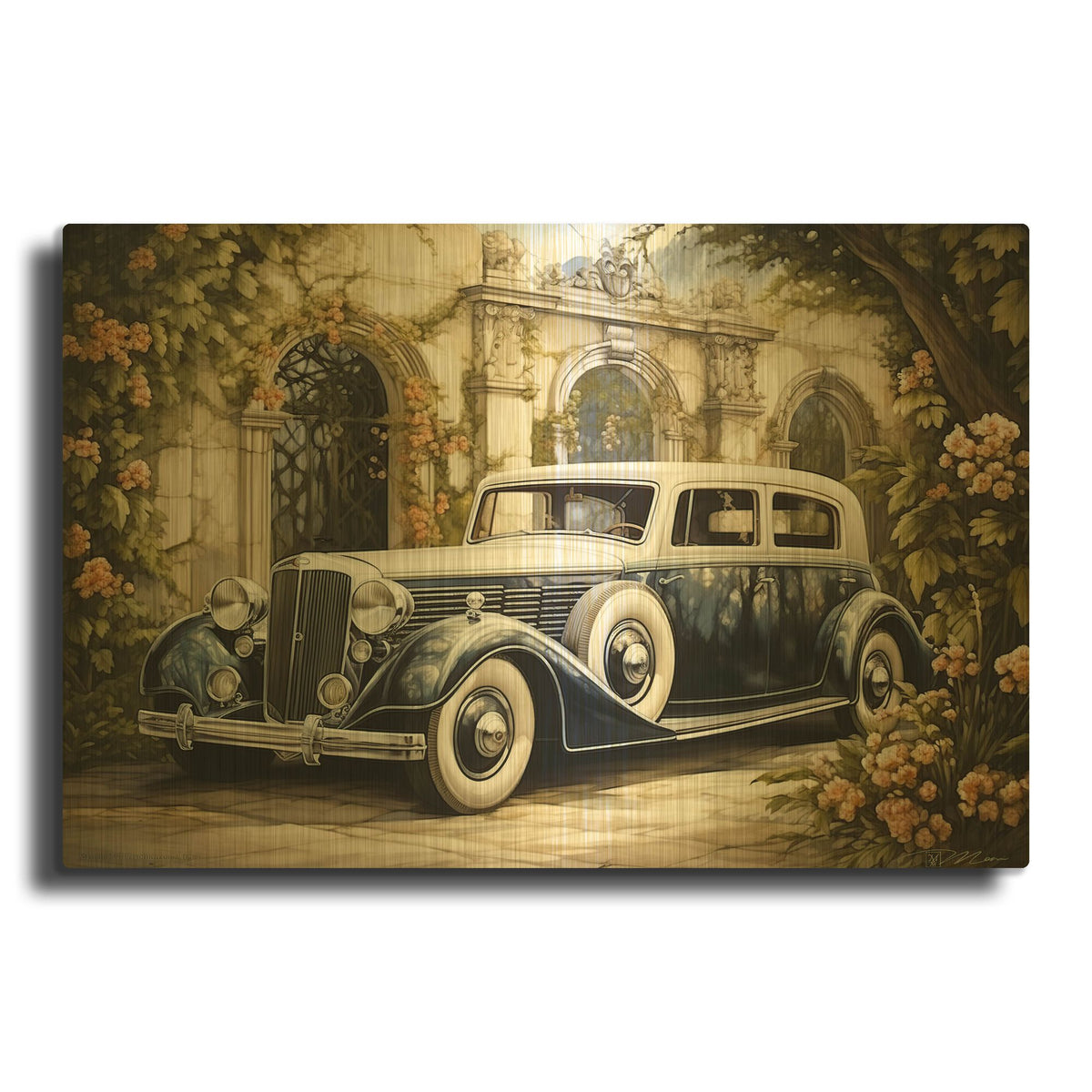'Vintage Black And White Car 1941' By Momart Gold Metal Wall Art