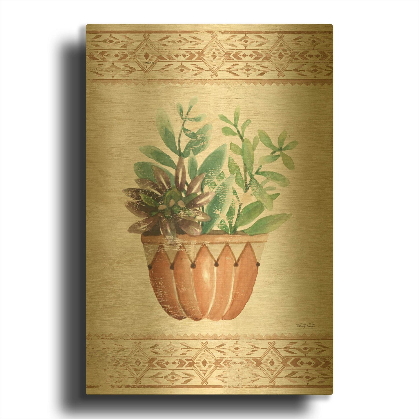 'Southwest Terracotta Succulents I' By Cindy Jacobs Gold Metal Wall Art