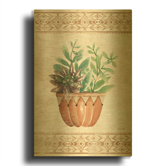 'Southwest Terracotta Succulents I' By Cindy Jacobs Gold Metal Wall Art