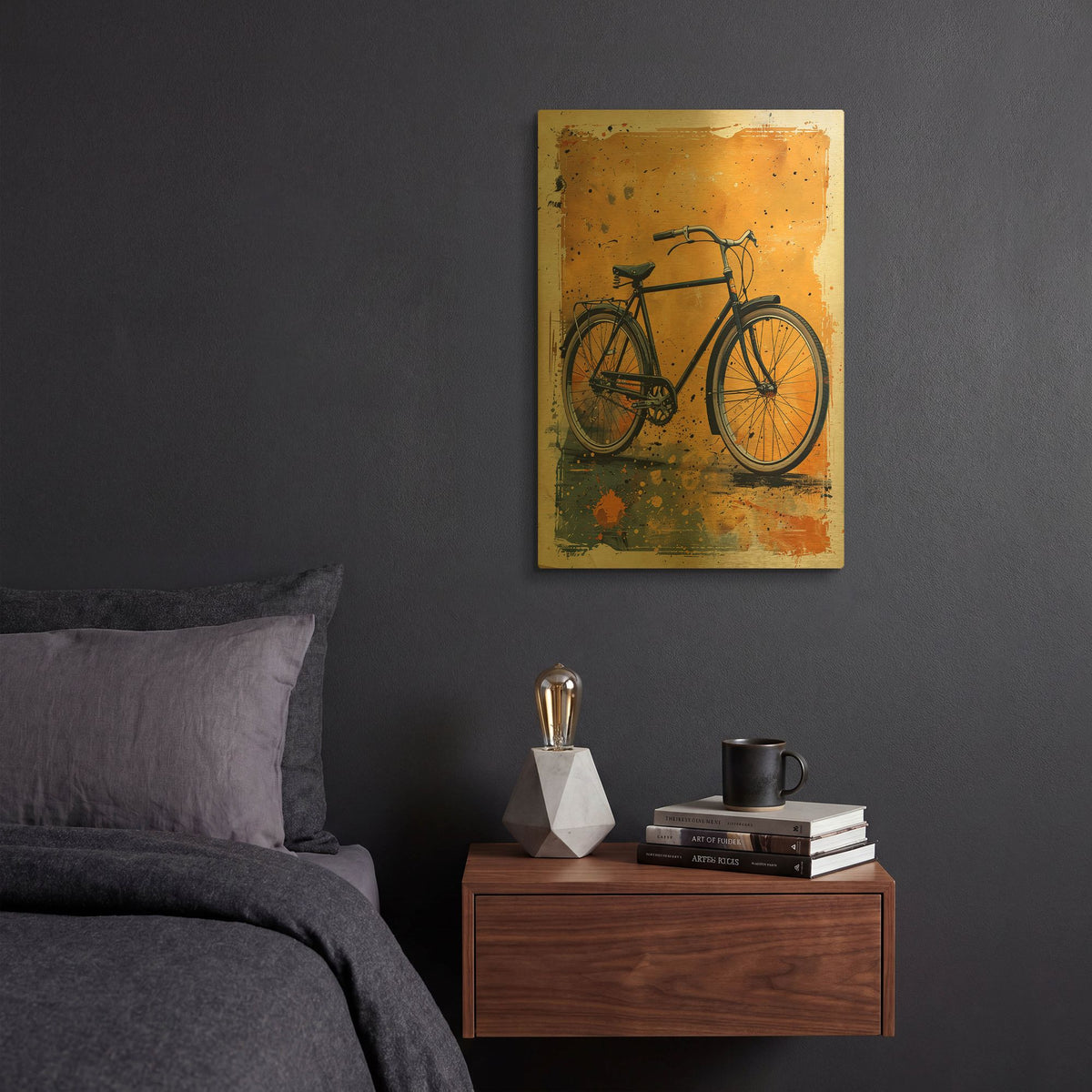 'Vintage Black Bicycle' By Momart Gold Metal Wall Art