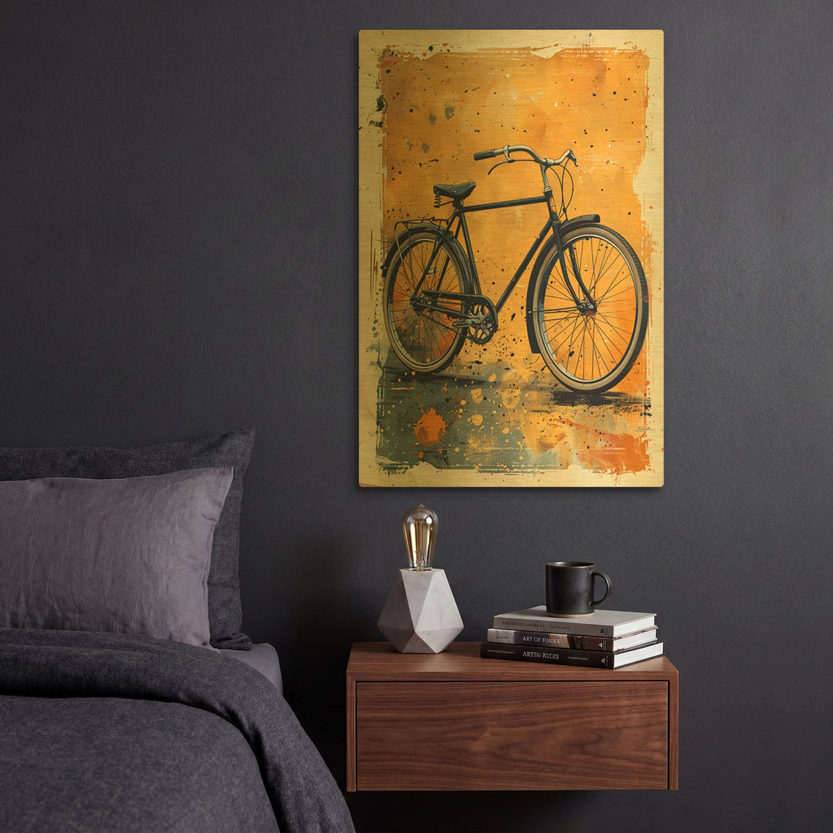 'Vintage Black Bicycle' By Momart Gold Metal Wall Art
