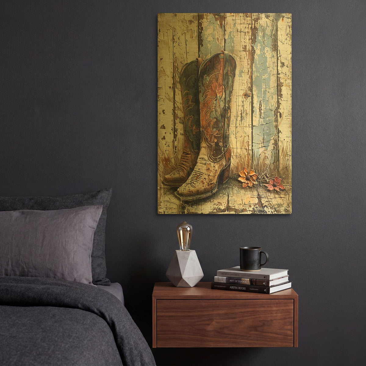 'Vintage Boots 1' By Momart Gold Metal Wall Art