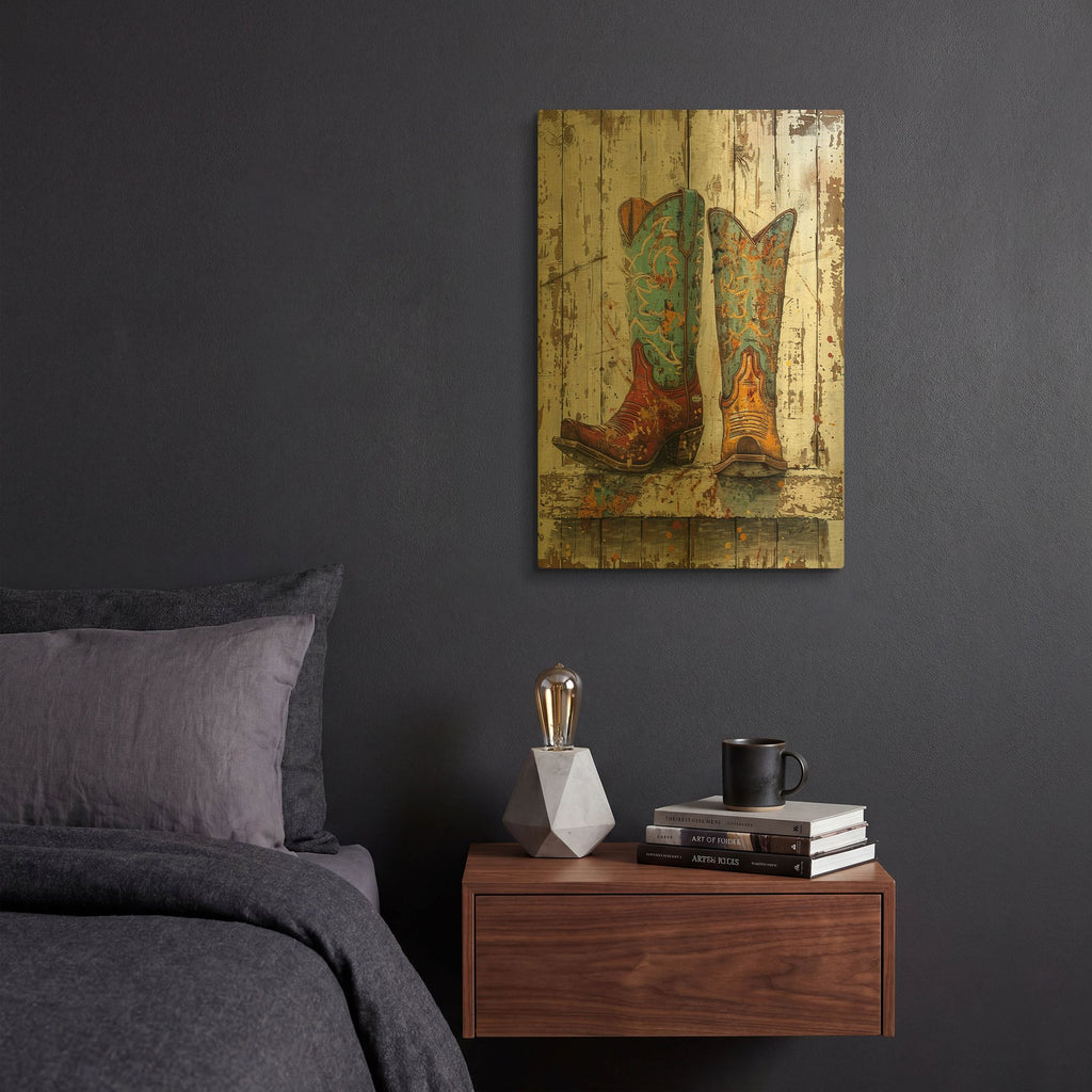 'Vintage Boots 2' By Momart Gold Metal Wall Art