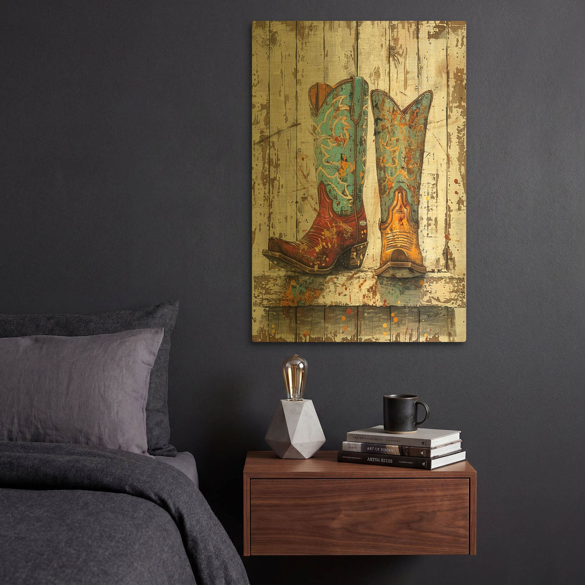 'Vintage Boots 2' By Momart Gold Metal Wall Art