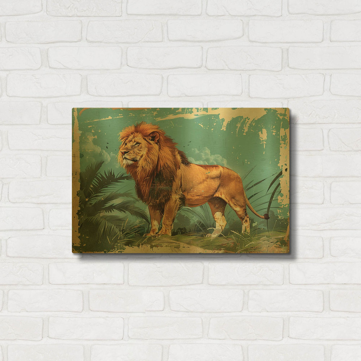 'Vintage Lion Poster 2' By Momart Gold Metal Wall Art