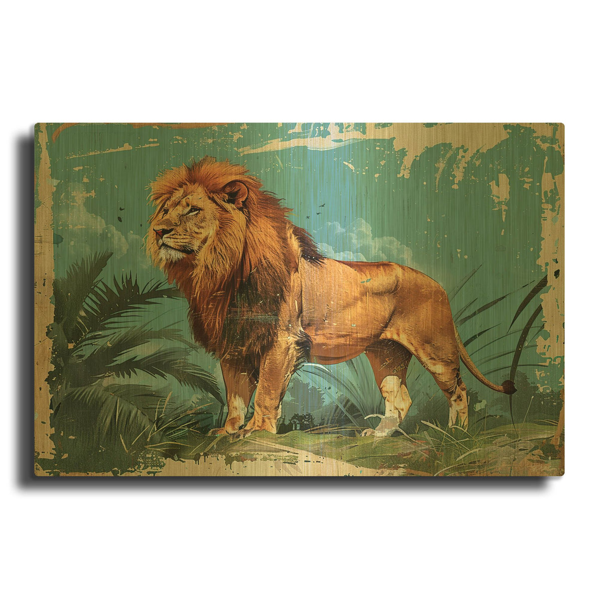 'Vintage Lion Poster 2' By Momart Gold Metal Wall Art