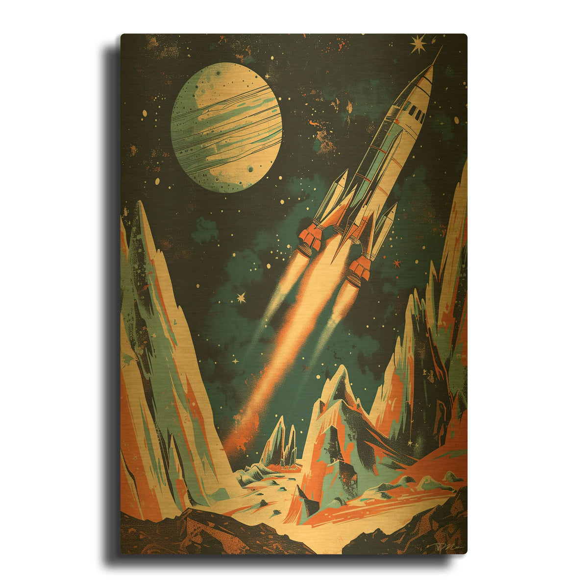 'Vintage Space 1' By Momart Gold Metal Wall Art