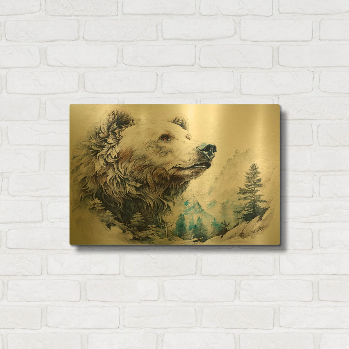'Watercolor Bear Profile' By Momart Gold Metal Wall Art