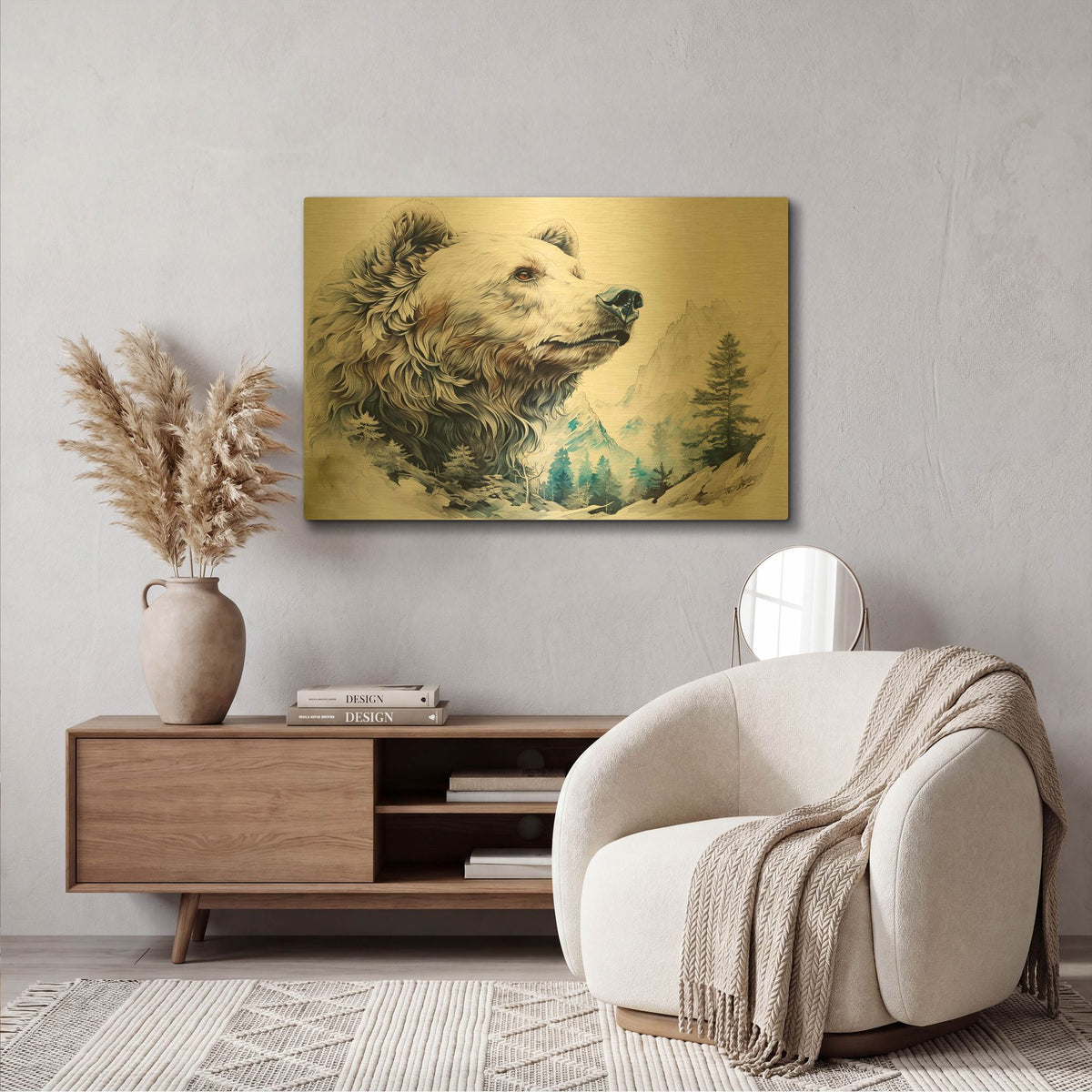 'Watercolor Bear Profile' By Momart Gold Metal Wall Art