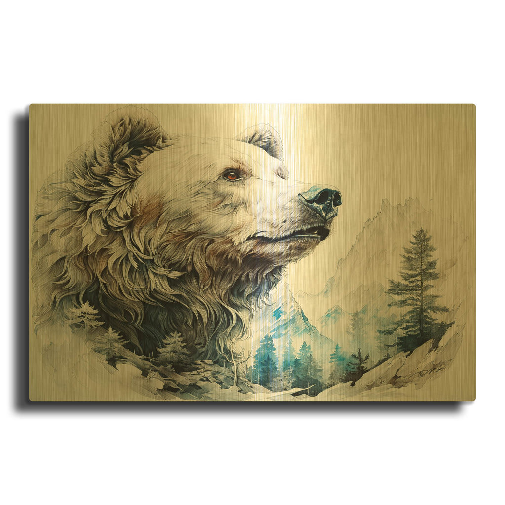 'Watercolor Bear Profile' By Momart Gold Metal Wall Art
