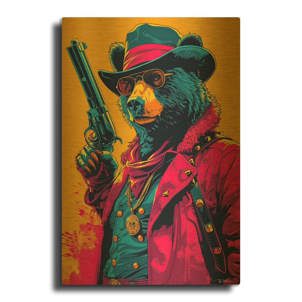 'Western Bear' By Momart Gold Metal Wall Art