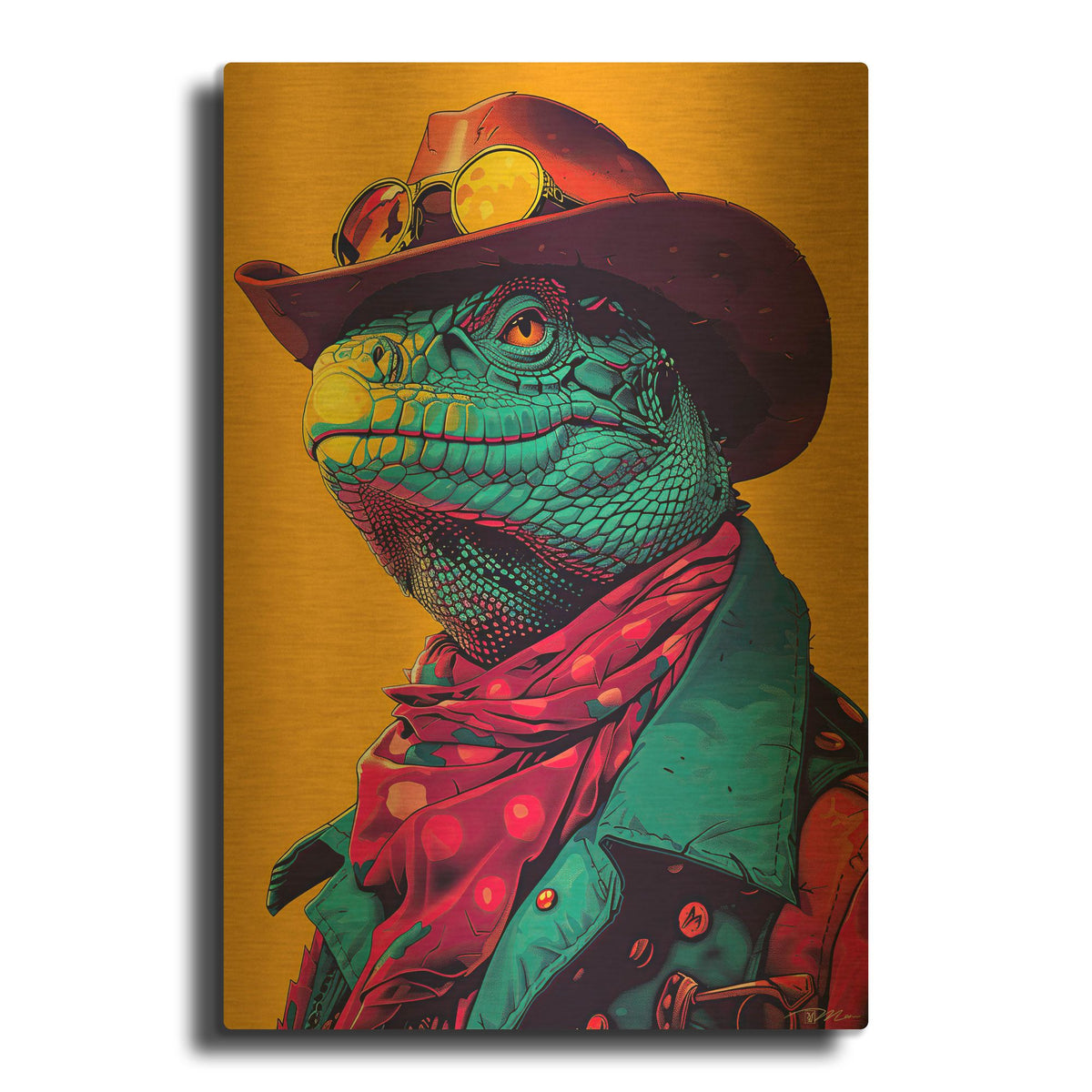 'Western Iguana' By Momart Gold Metal Wall Art