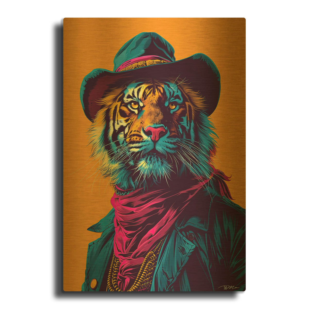 'Western Tiger' By Momart Gold Metal Wall Art