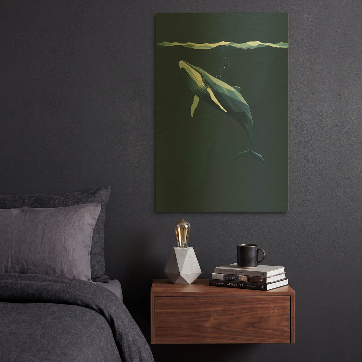 'Whale Blue Minimalist Design' By Momart Gold Metal Wall Art