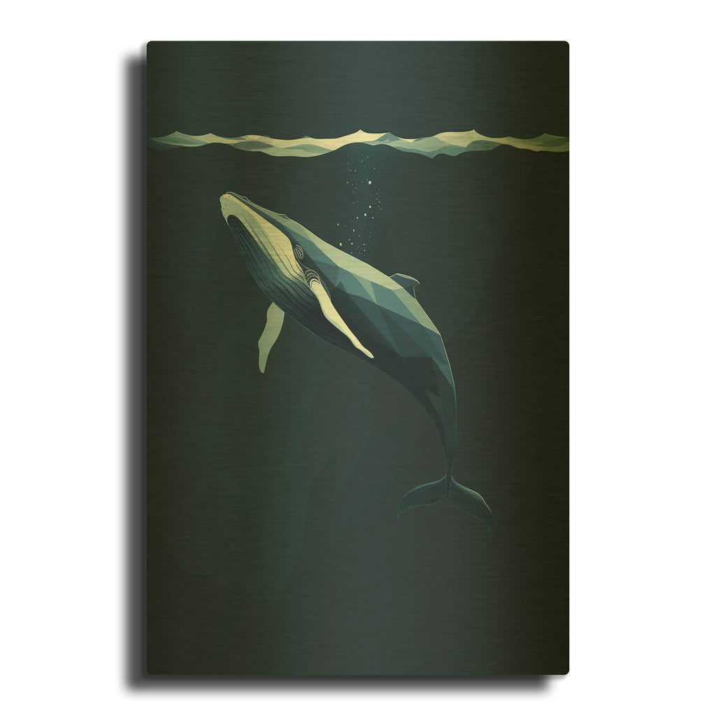 'Whale Blue Minimalist Design' By Momart Gold Metal Wall Art
