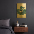 'White And Green Minimalist Whale Design' By Momart Gold Metal Wall Art