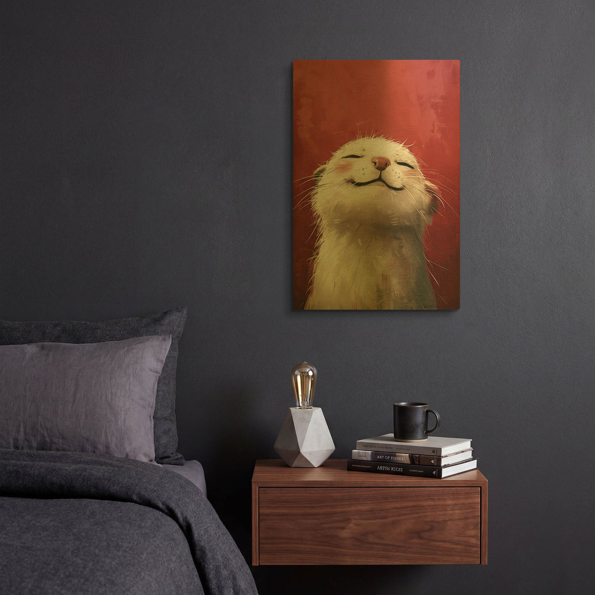 'White And Red Otter' By Momart Gold Metal Wall Art