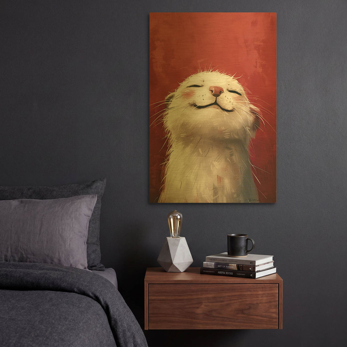 'White And Red Otter' By Momart Gold Metal Wall Art