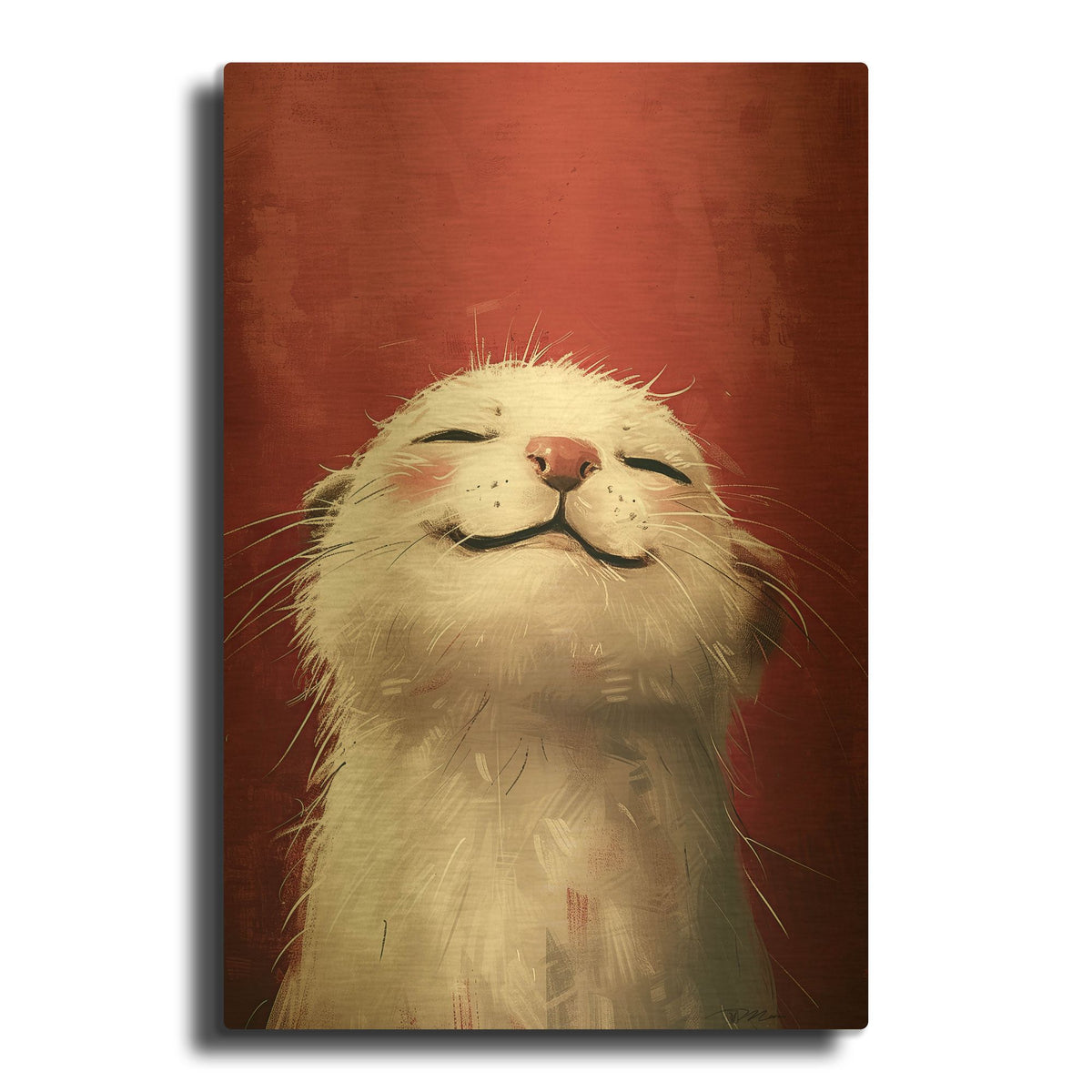 'White And Red Otter' By Momart Gold Metal Wall Art