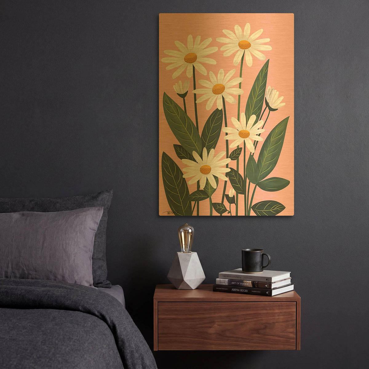 'White Daisies On Pink Background' By Momart Gold Metal Wall Art