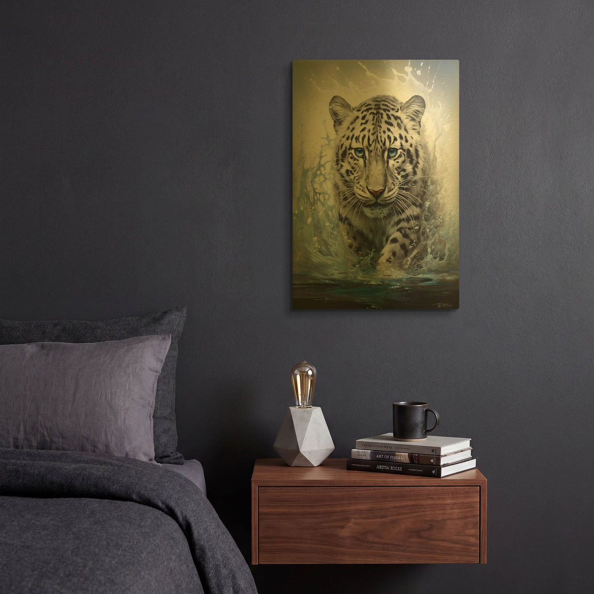 'White Leopard' By Momart Gold Metal Wall Art