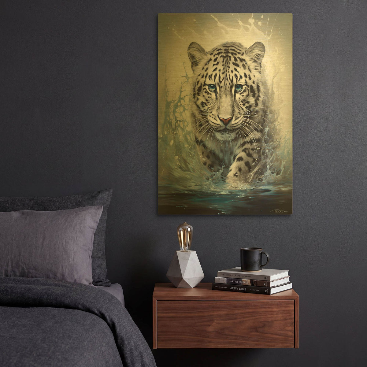 'White Leopard' By Momart Gold Metal Wall Art