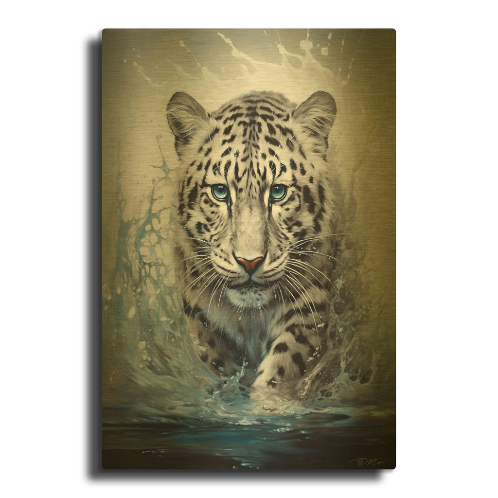 'White Leopard' By Momart Gold Metal Wall Art