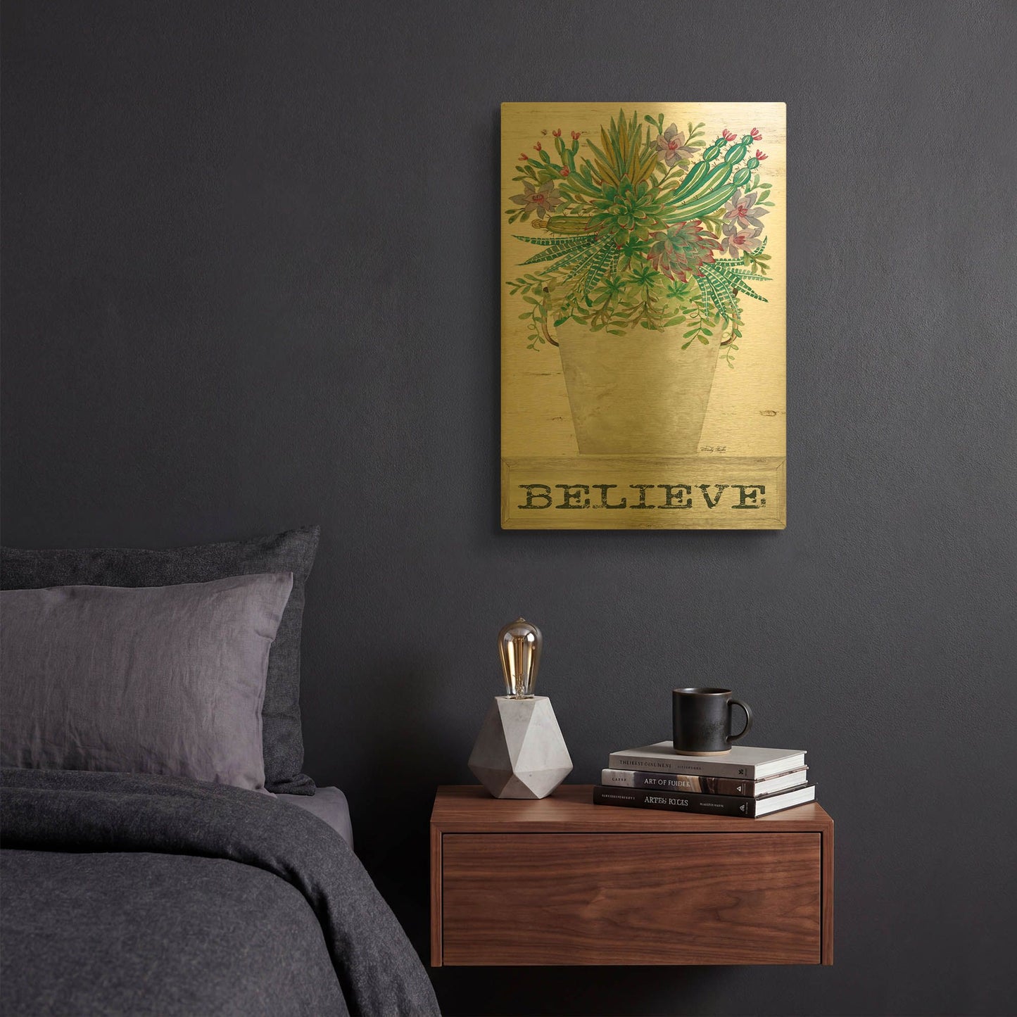 'Believe Succulents' By Cindy Jacobs Gold Metal Wall Art