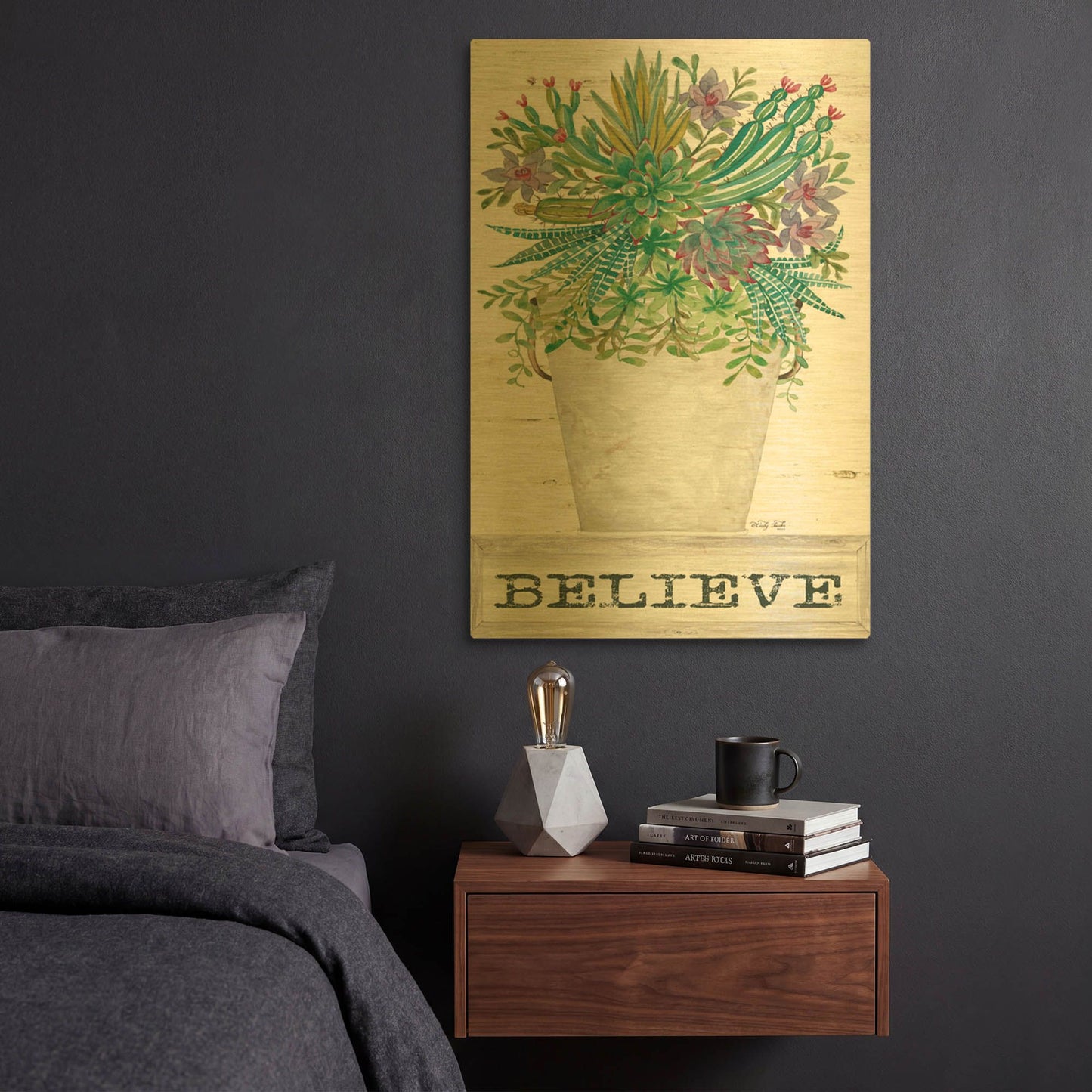 'Believe Succulents' By Cindy Jacobs Gold Metal Wall Art