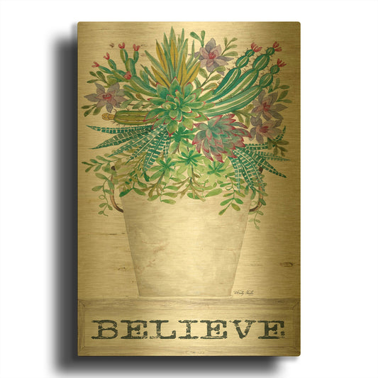'Believe Succulents' By Cindy Jacobs Gold Metal Wall Art