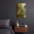 'White Wolf Among The Ice' By Momart Gold Metal Wall Art