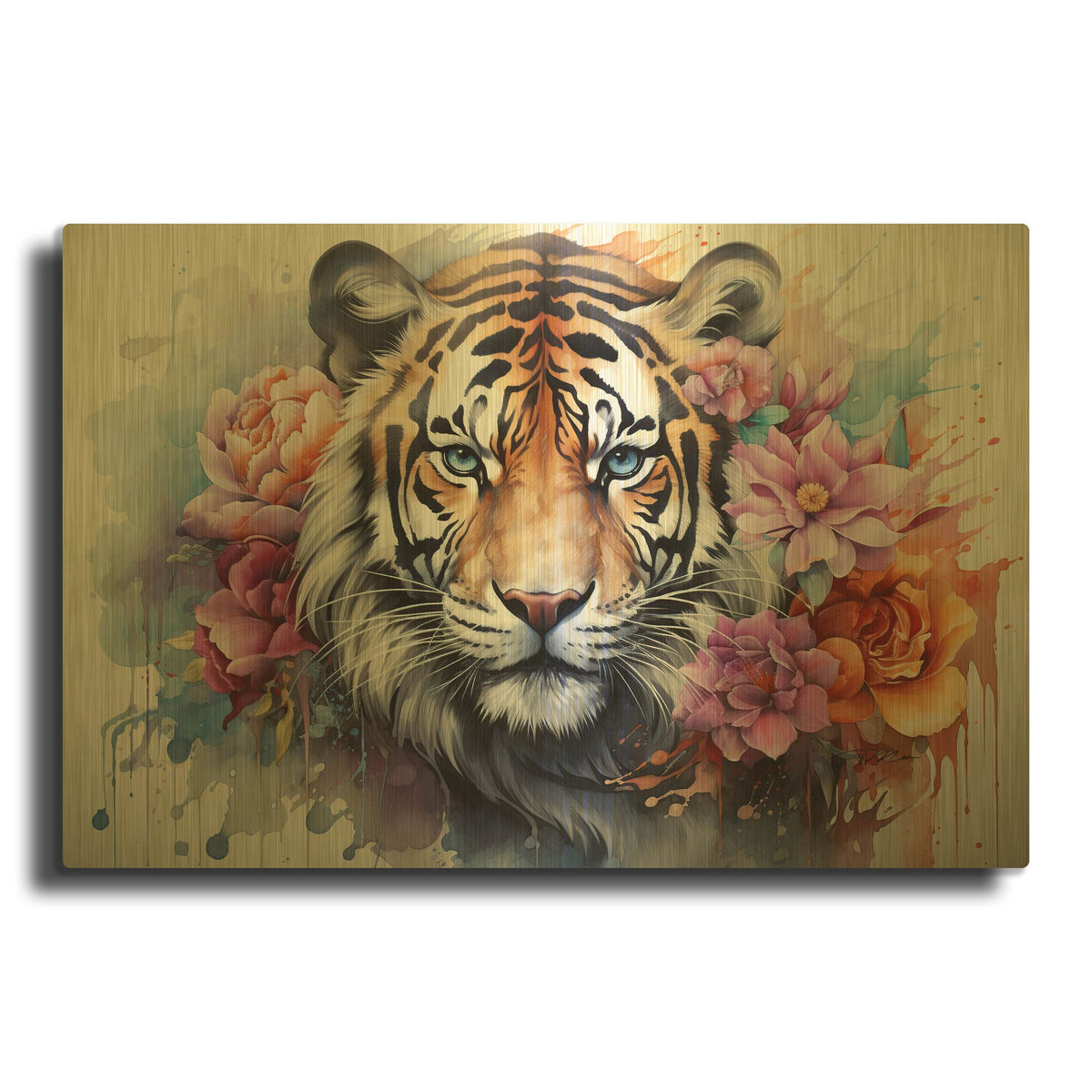 'Wild Life Of Predators In Watercolor 11' By Momart Gold Metal Wall Art