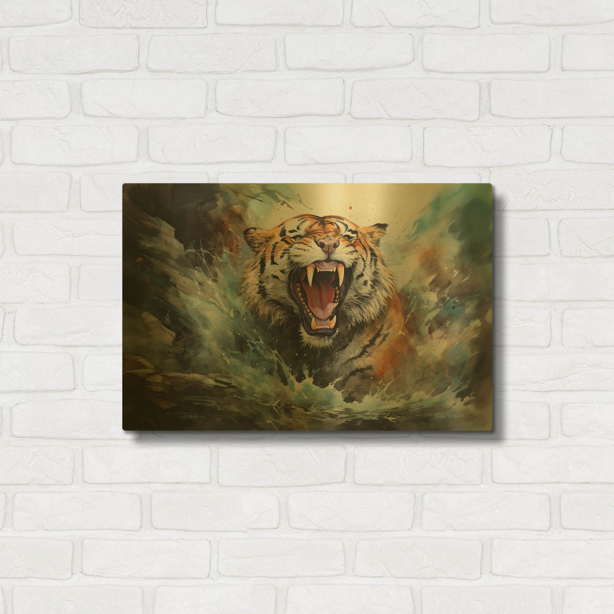 'Wild Life Of Predators In Watercolor 1' By Momart Gold Metal Wall Art