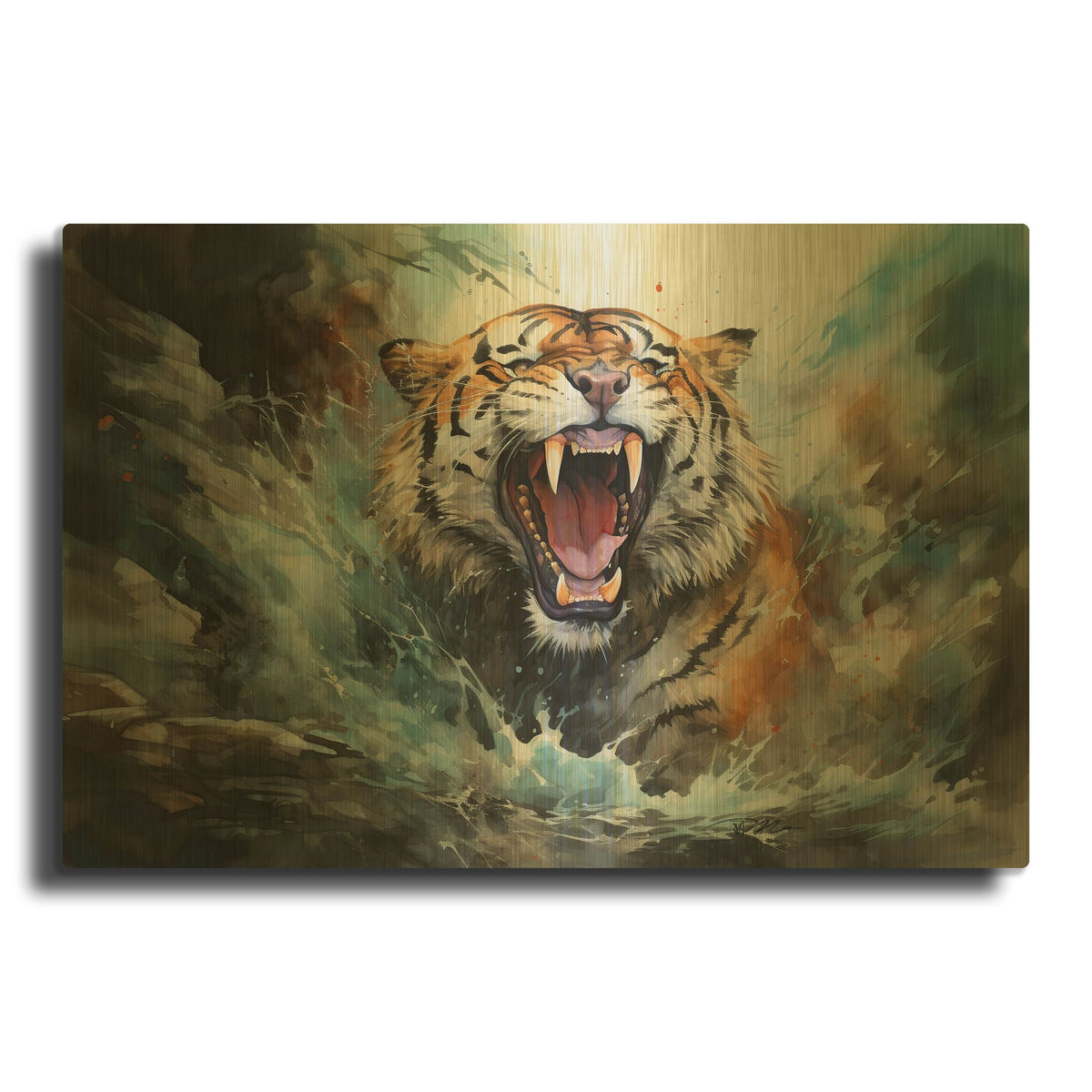 'Wild Life Of Predators In Watercolor 1' By Momart Gold Metal Wall Art