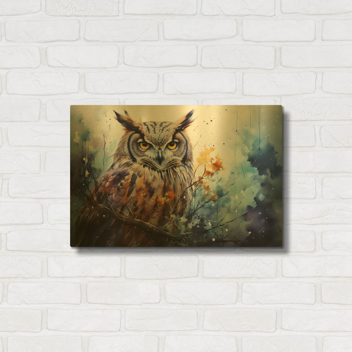 'Wild Life Of Predators In Watercolor 2' By Momart Gold Metal Wall Art
