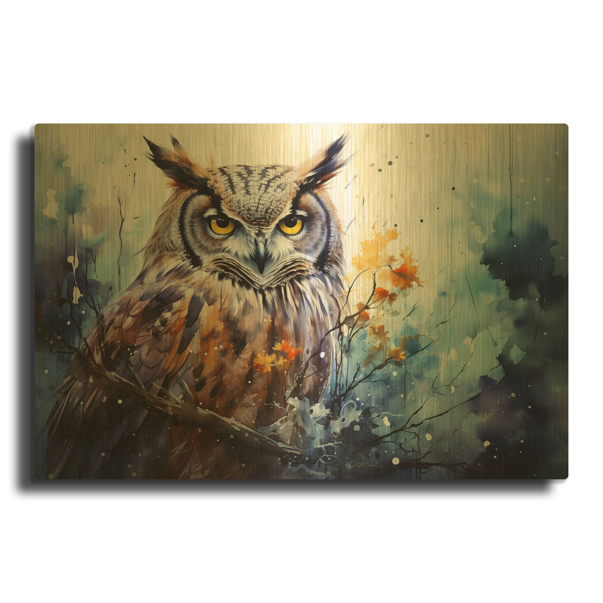 'Wild Life Of Predators In Watercolor 2' By Momart Gold Metal Wall Art