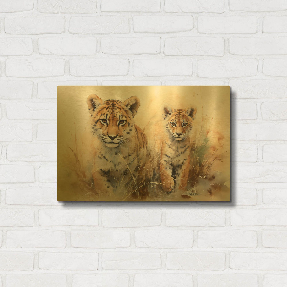 'Wild Life Of Predators In Watercolor 4' By Momart Gold Metal Wall Art