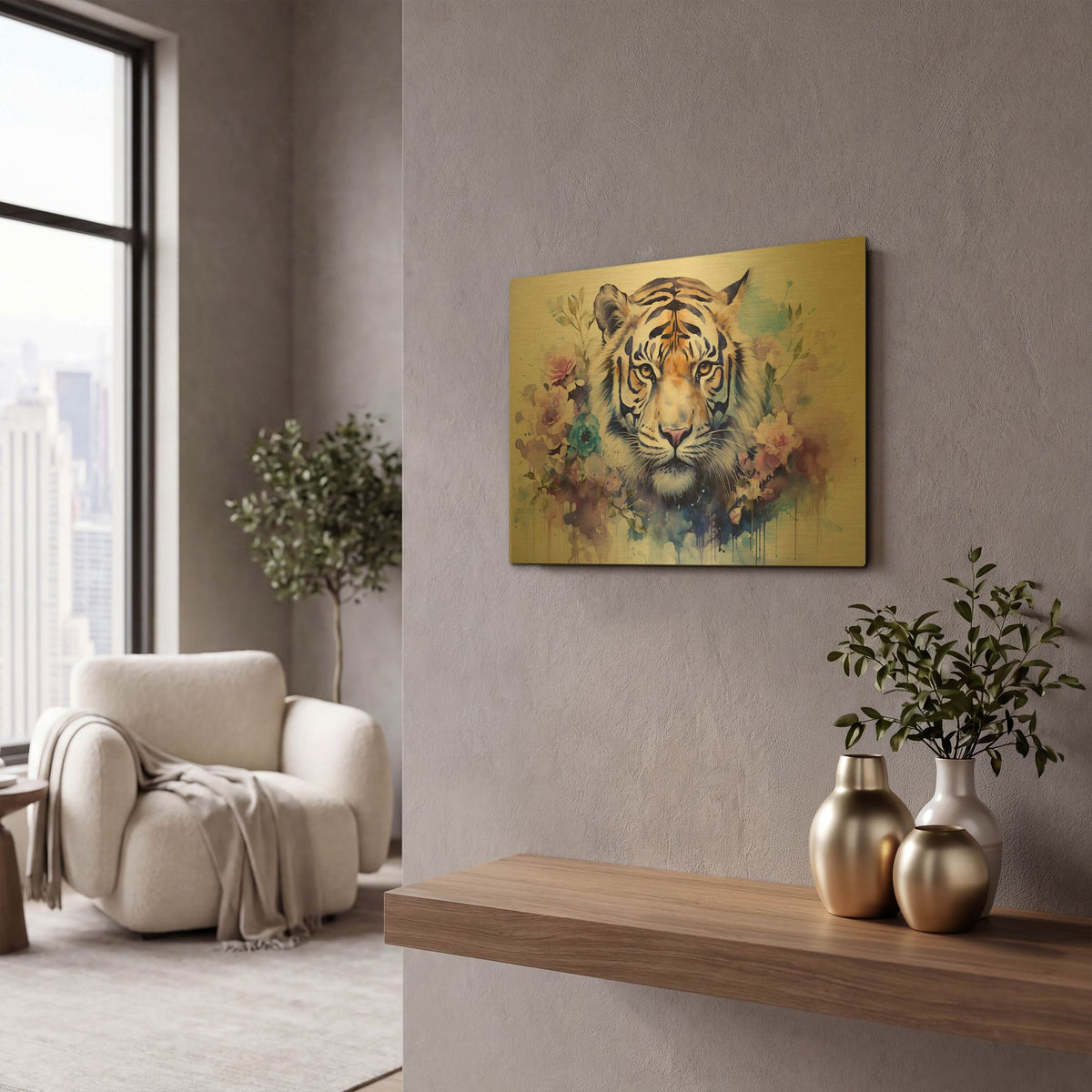 'Wild Life Of Predators In Watercolor 5' By Momart Gold Metal Wall Art