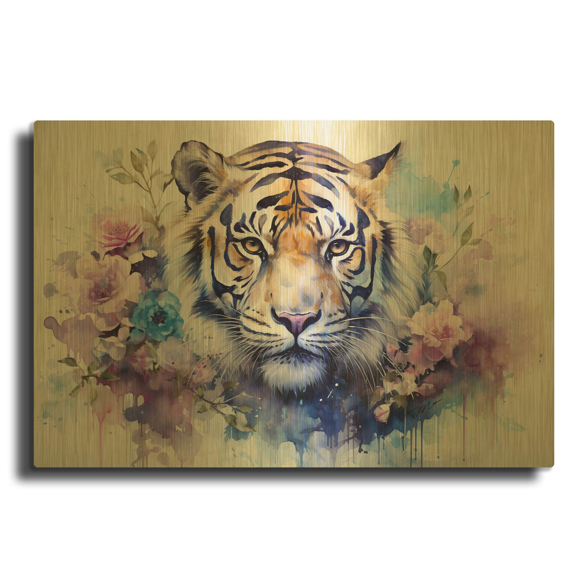 'Wild Life Of Predators In Watercolor 5' By Momart Gold Metal Wall Art