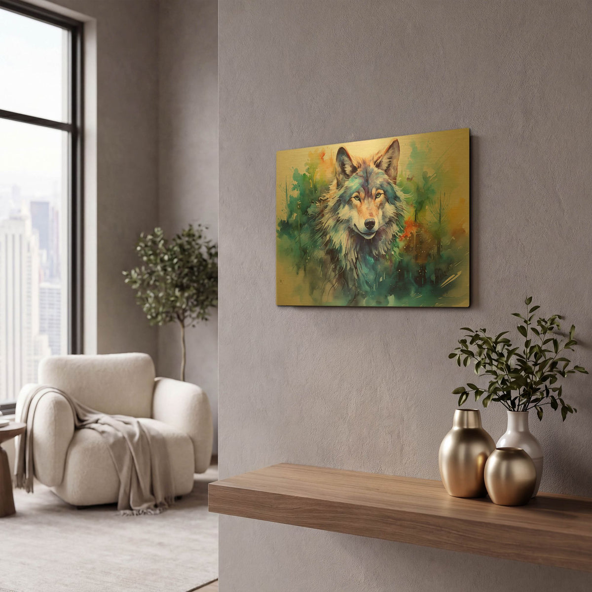 'Wild Life Of Predators In Watercolor 6' By Momart Gold Metal Wall Art