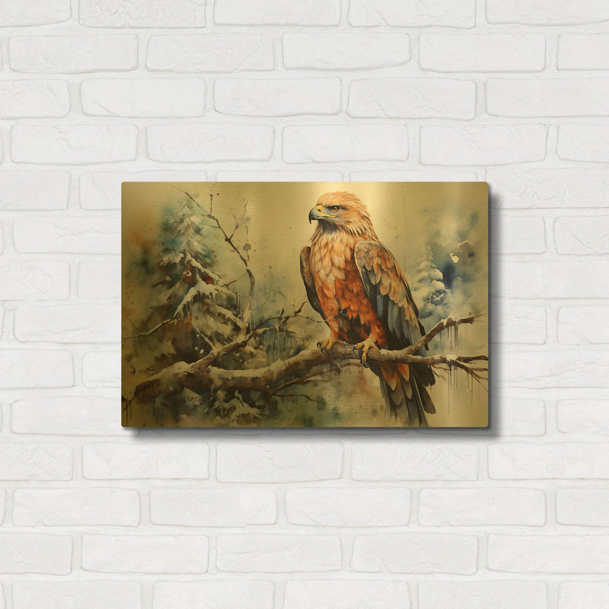 'Wild Life Of Predators In Watercolor 7' By Momart Gold Metal Wall Art